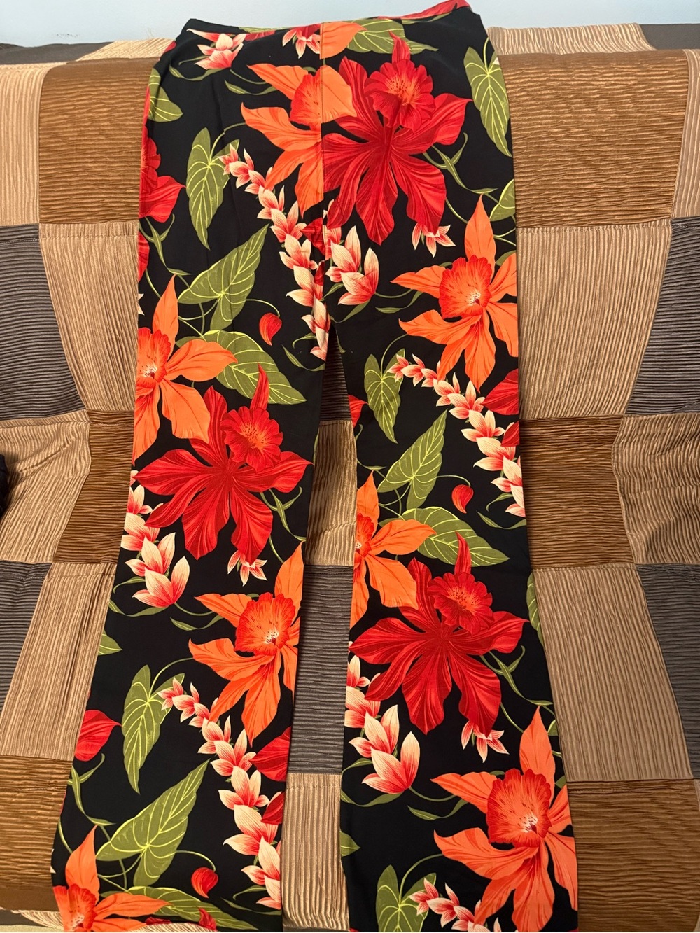 Motivi Kids Black Floral Bell-Bottom Leggings with Red & Orange Flowers